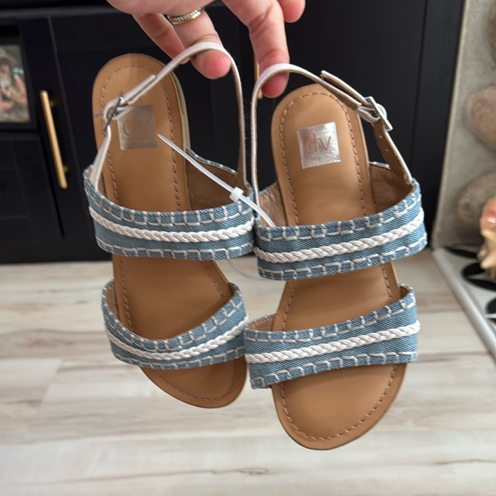 DV by Dolce Vita Girls Woven Denim Sandals Blue White Stripe Size 3